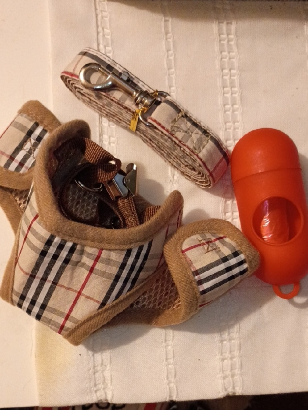 Plaid Dog Harness and Leash Set with Waste Bag Holder
